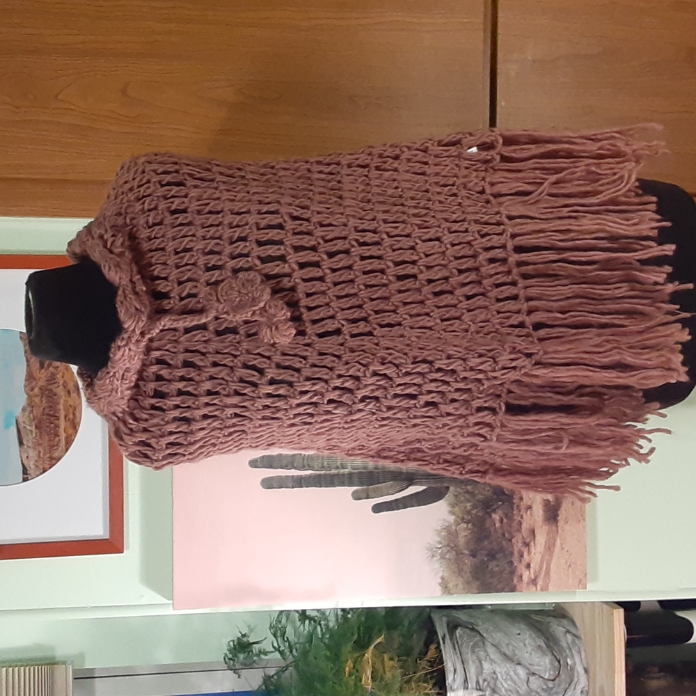 Open Knit Fringe Poncho